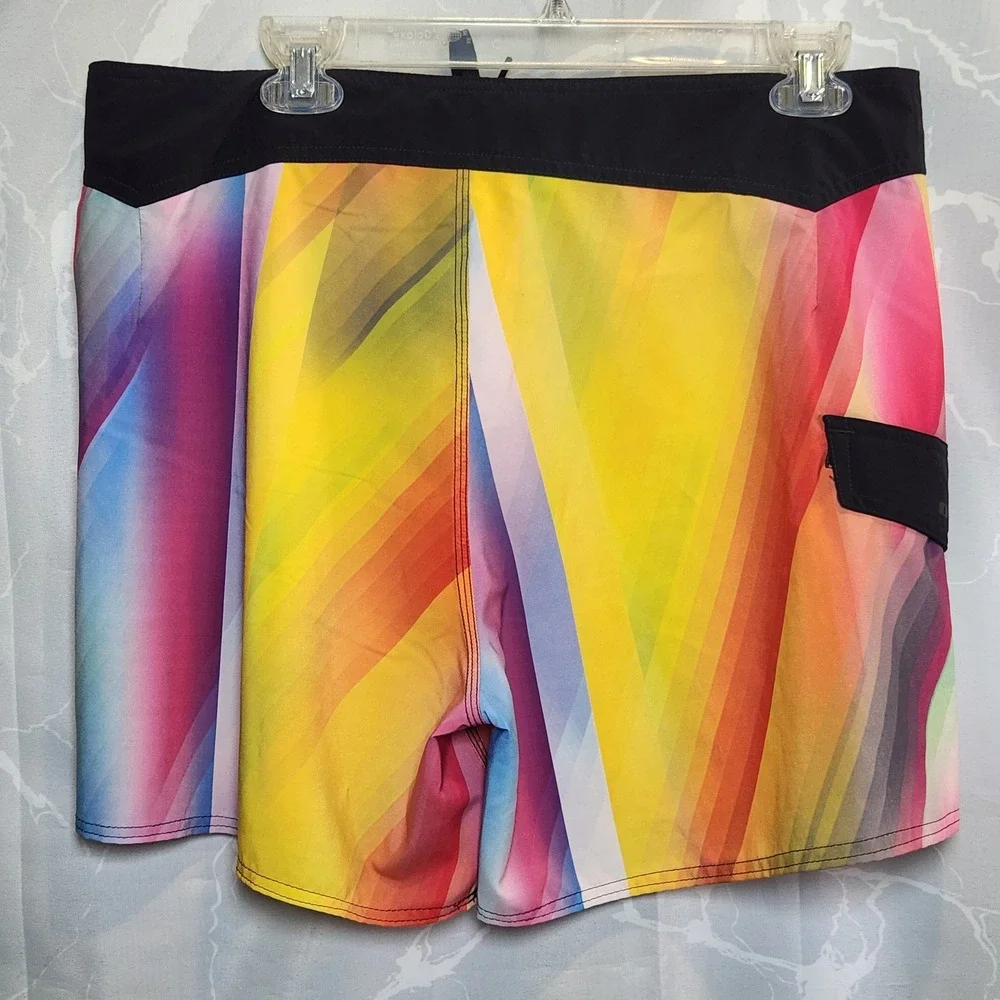 Oakley Board Shorts Mens 34 Rainbow Multi-Color Tie Front Side Pocket Swim Trunk